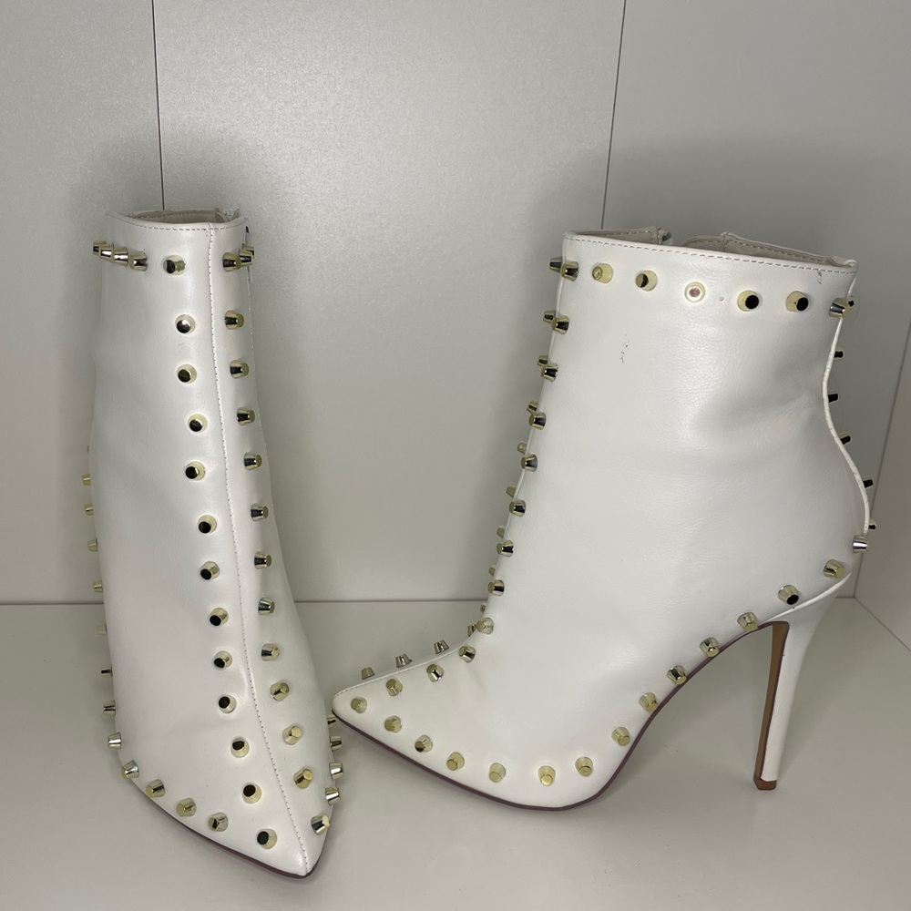 Studded boutique white booties